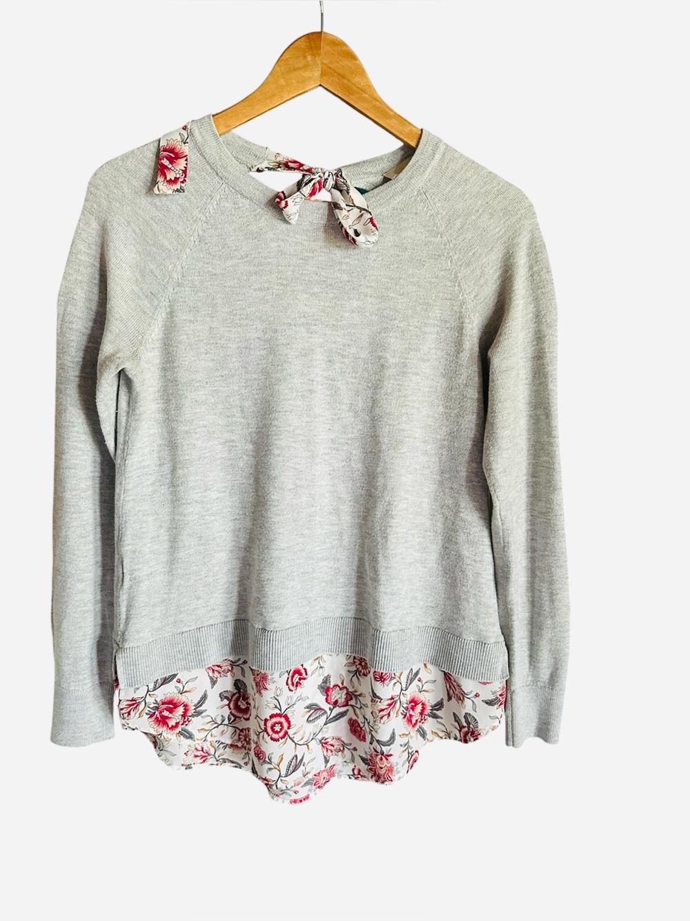 LOFT Gray Sweater with Floral Peplum S